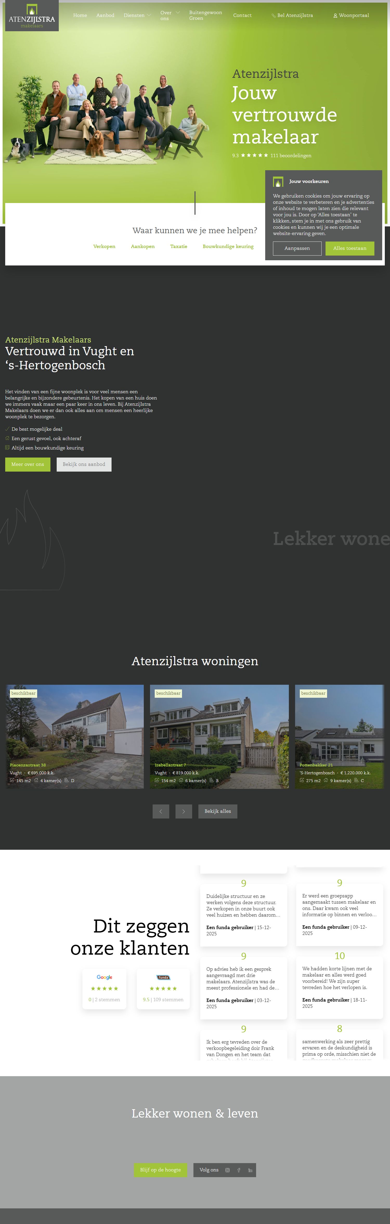 Screenshot van de website van www.atenzijlstra.nl