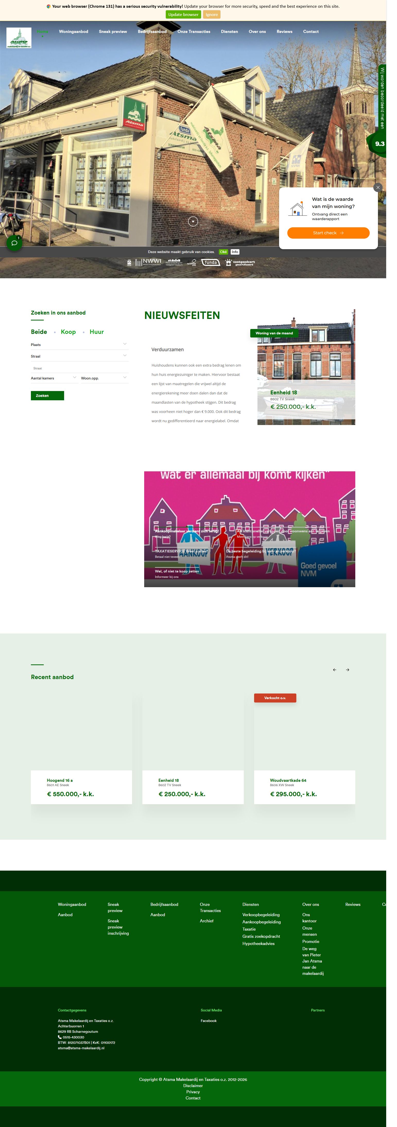 Screenshot van de website van www.atsma-makelaardij.nl