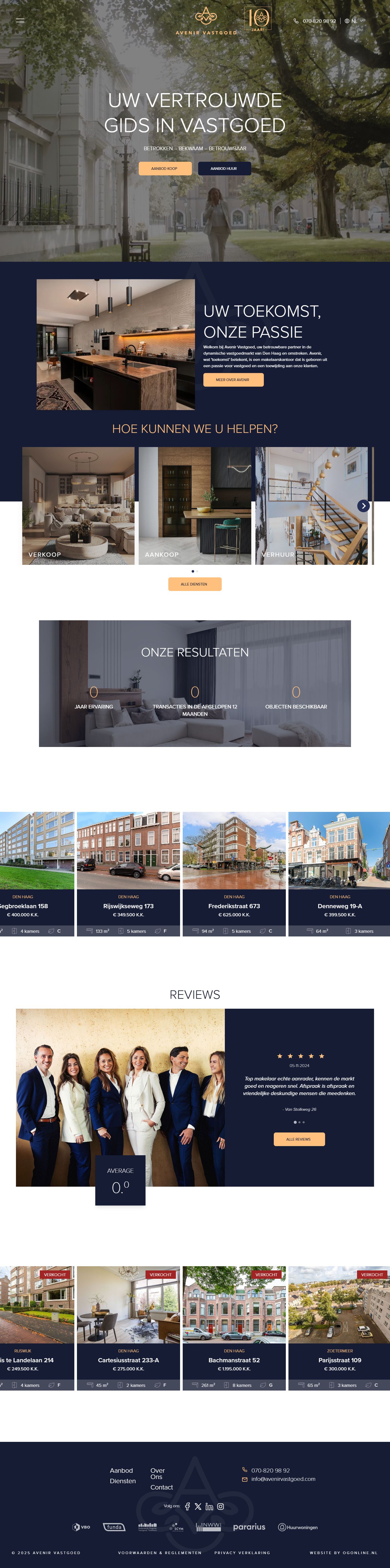 Screenshot van de website van www.avenirvastgoed.com