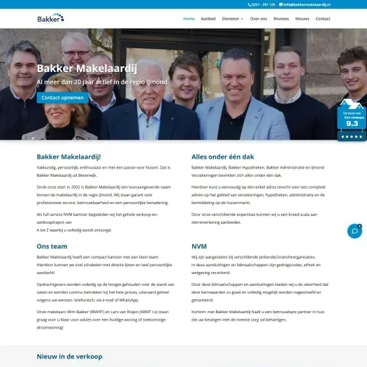 Screenshot of the website of www.bakkermakelaardij.nl