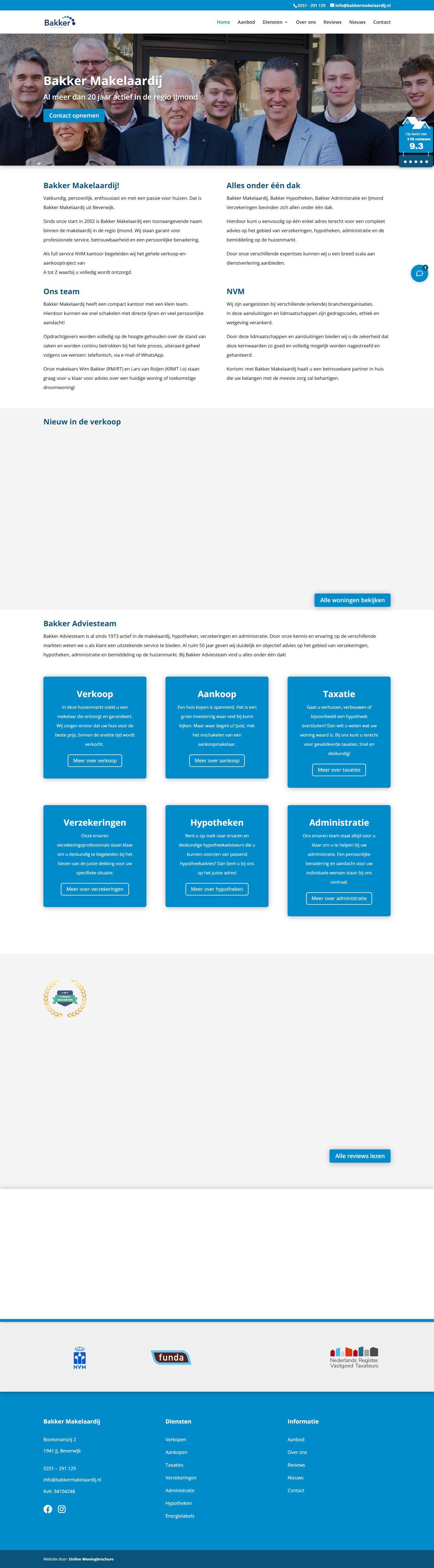 Screenshot van de website van www.bakkermakelaardij.nl