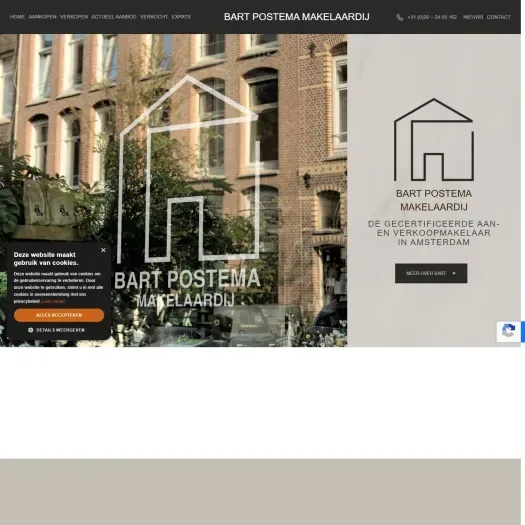 Screenshot of the website of www.bartpostemamakelaardij.nl