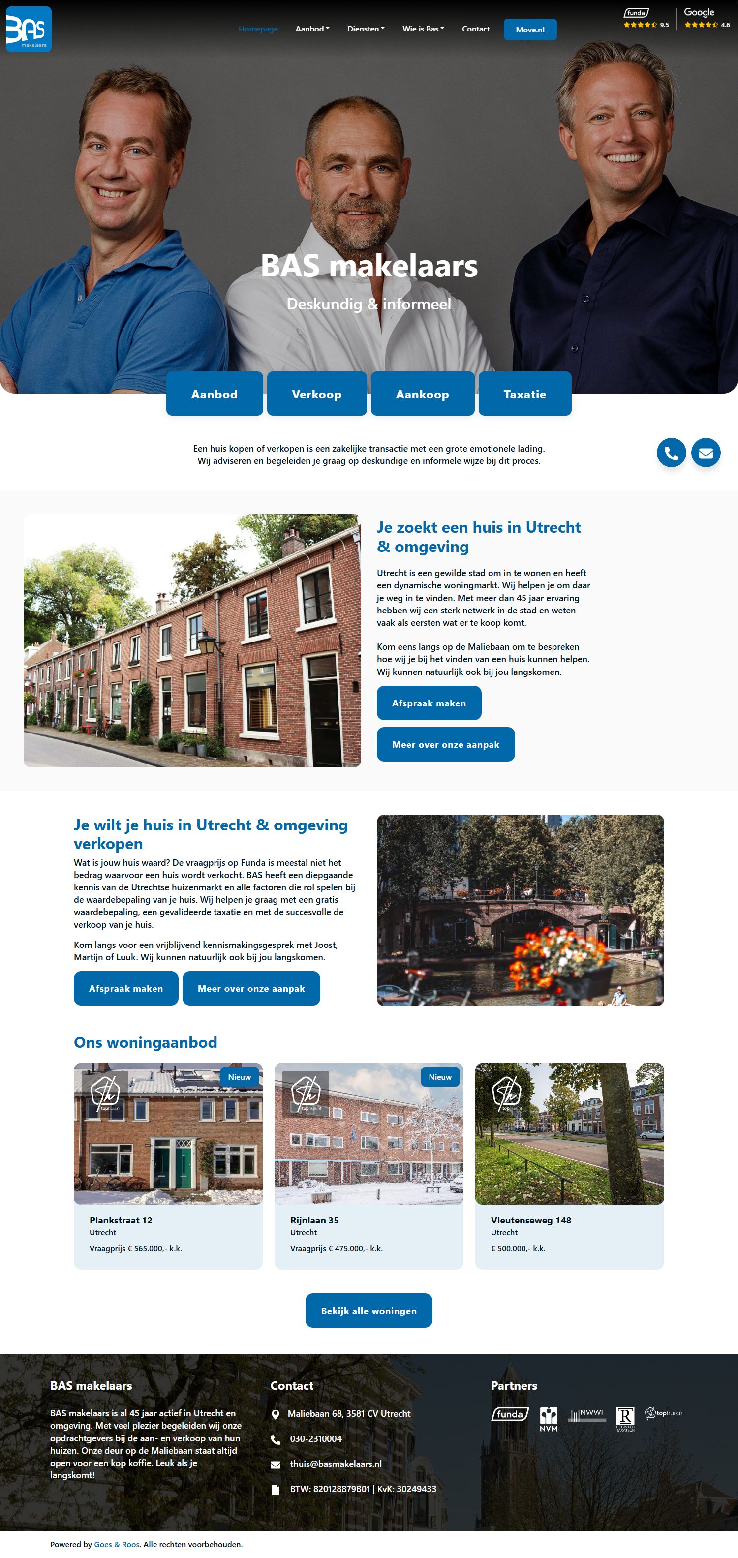 Screenshot van de website van www.basmakelaars.nl