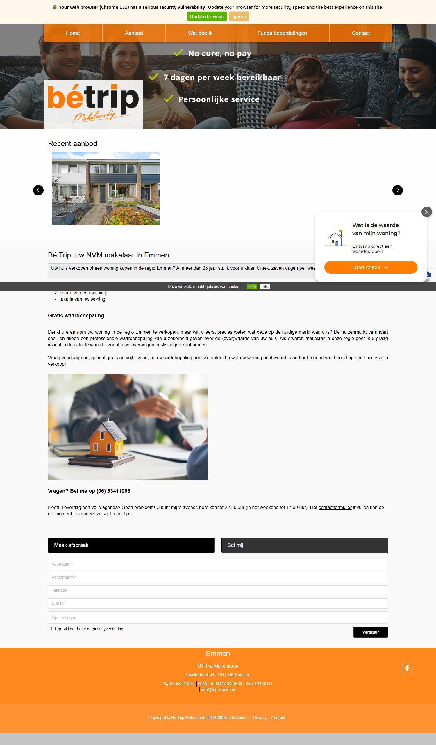 Screenshot van de website van www.trip-wonen.nl