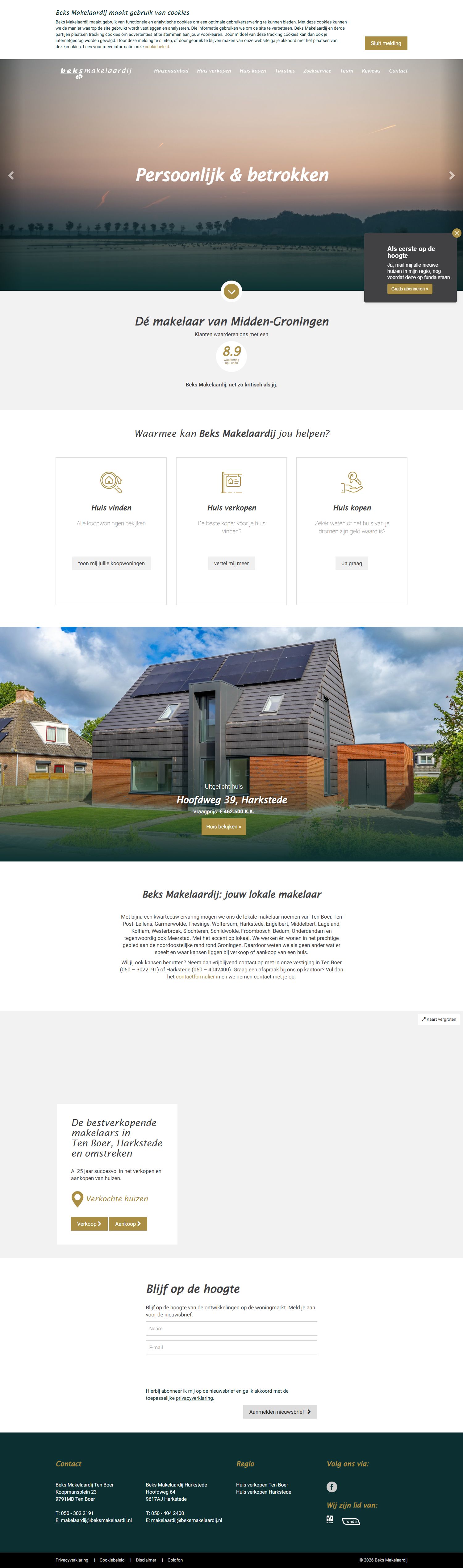 Screenshot van de website van www.beksmakelaardij.nl