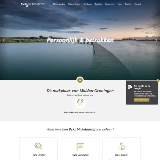 Screenshot van de website van www.beksmakelaardij.nl