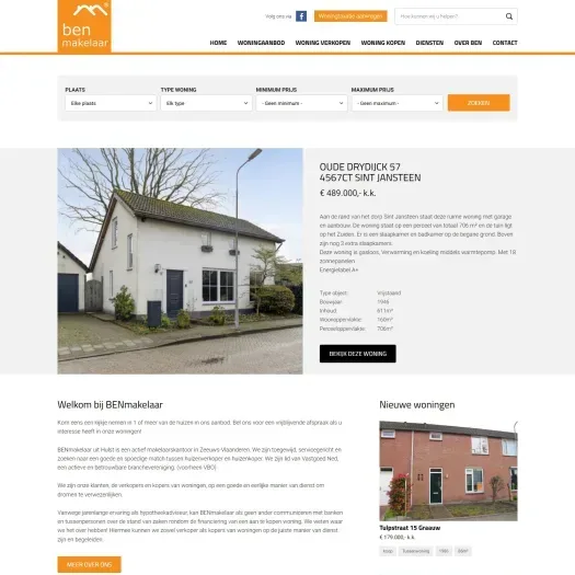 Screenshot van de website van www.benmakelaar.nl