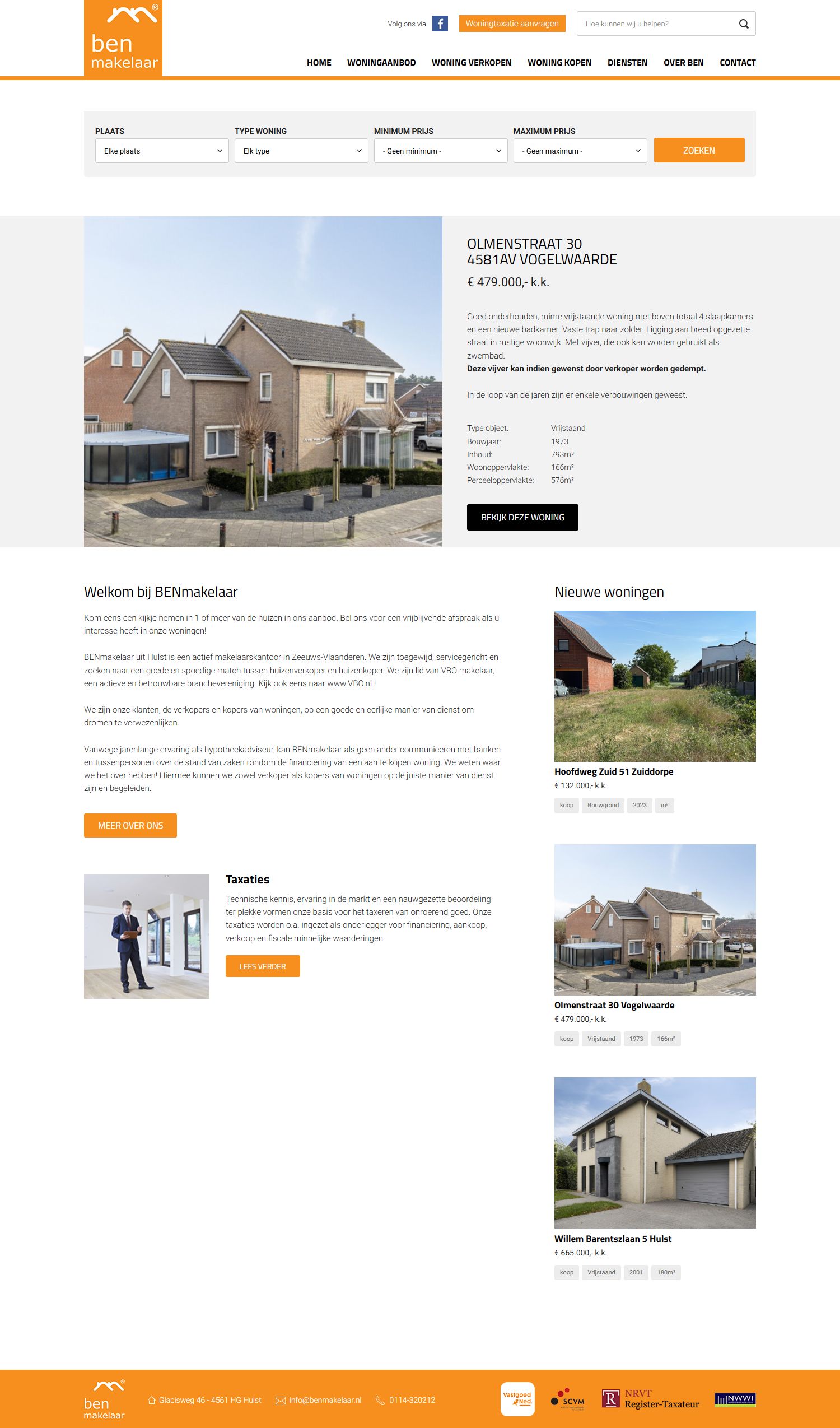 Screenshot van de website van www.benmakelaar.nl