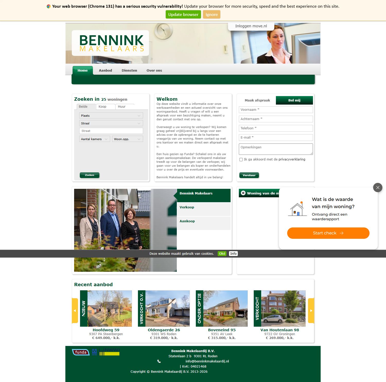 Screenshot van de website van www.benninkmakelaardij.nl