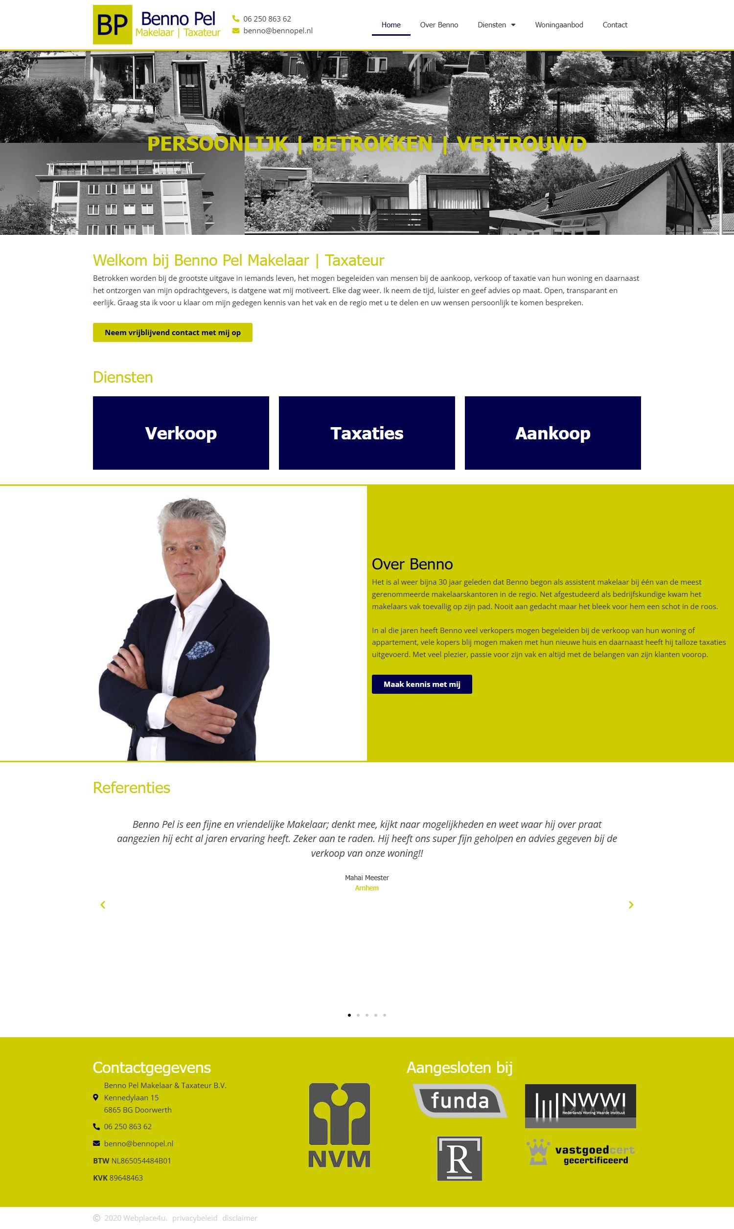 Screenshot van de website van www.bennopel.nl