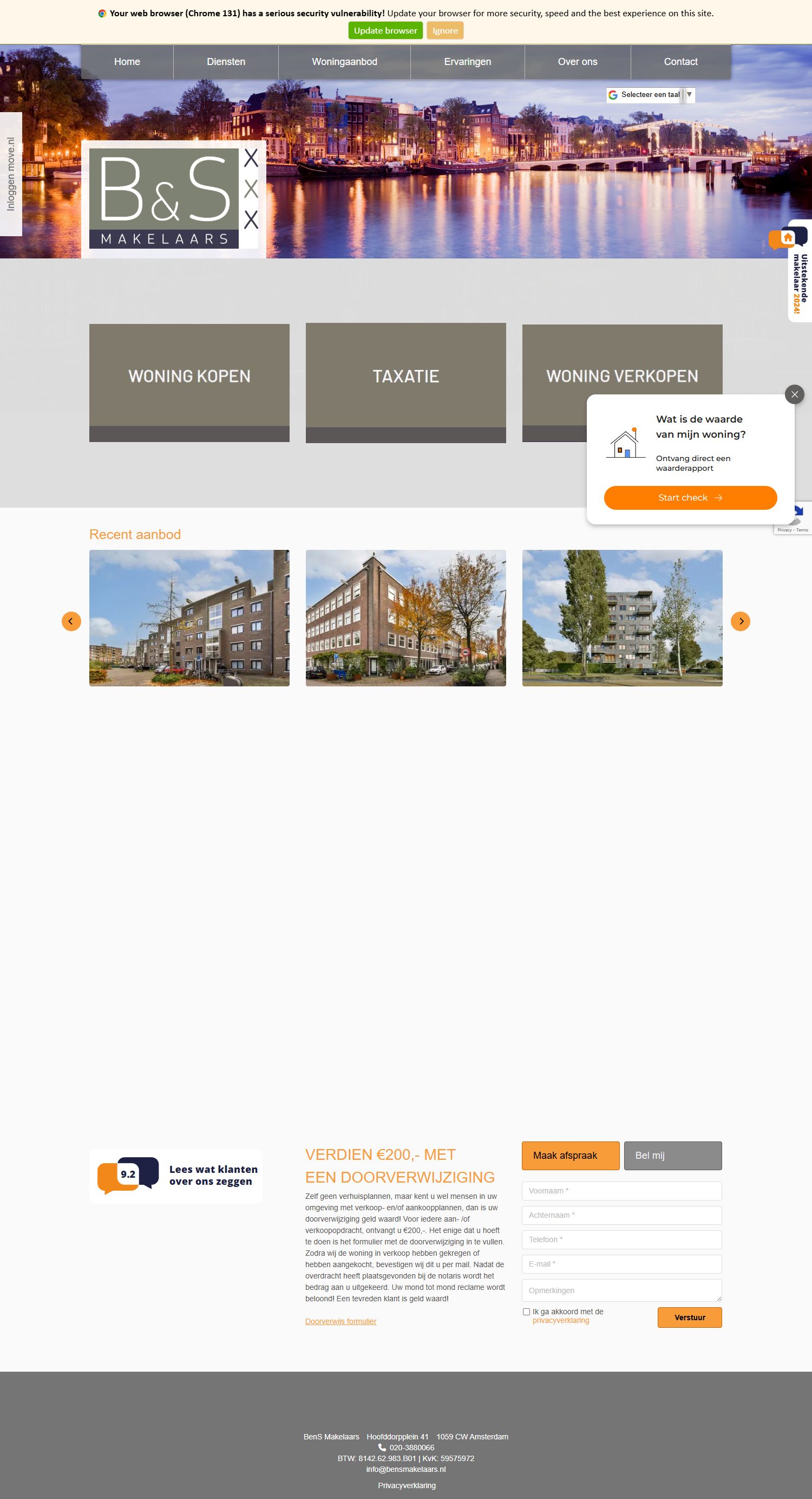 Screenshot van de website van www.bensmakelaars.nl