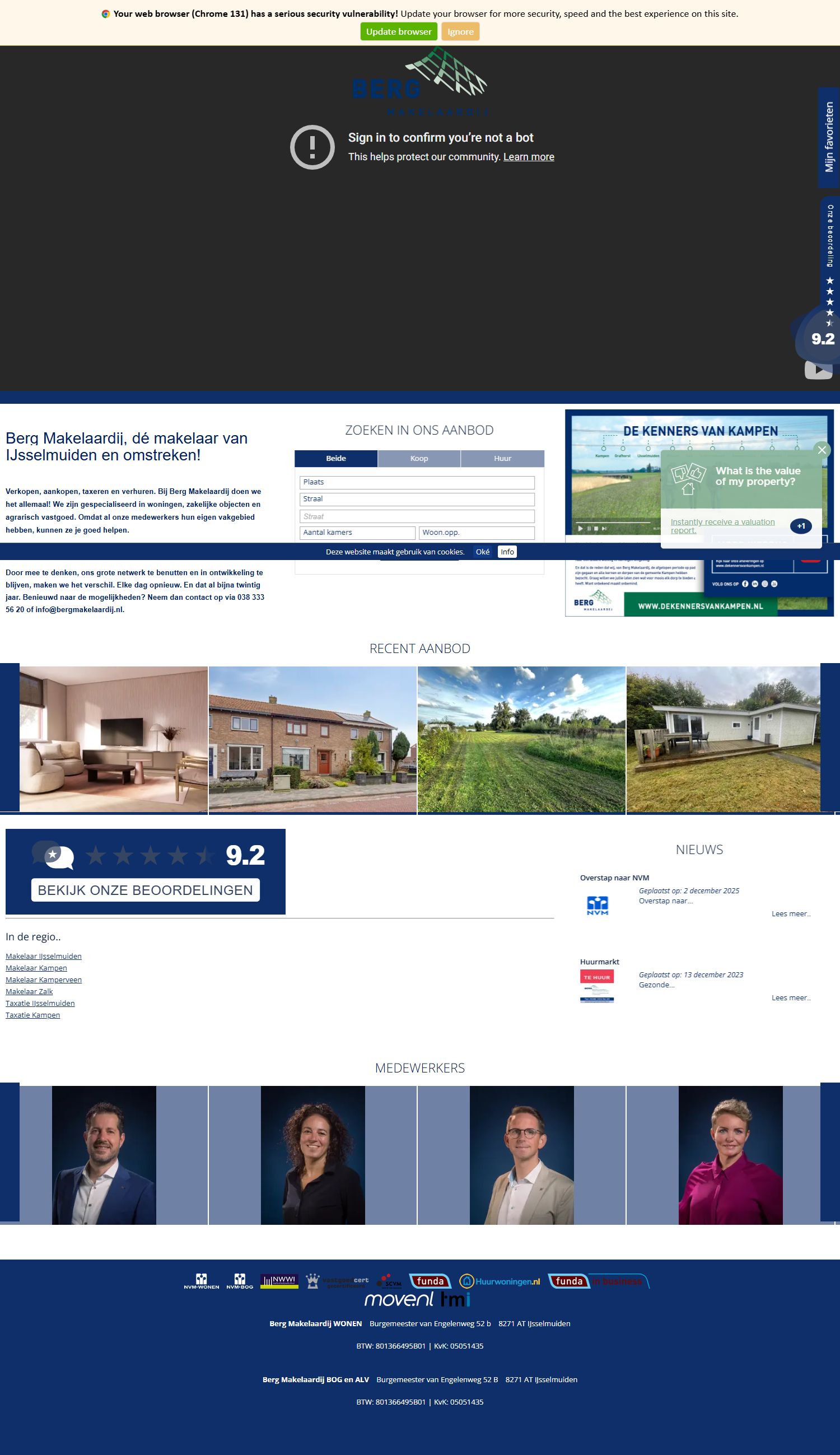 Screenshot van de website van www.bergmakelaardij.nl