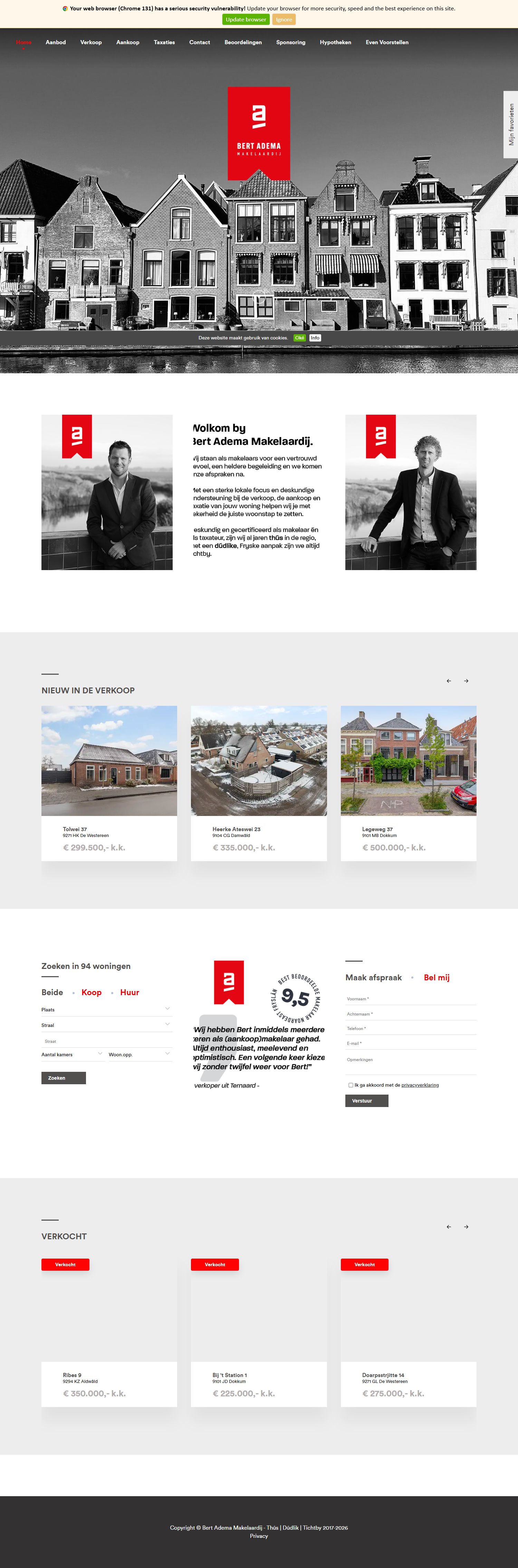Screenshot van de website van bertadema.nl