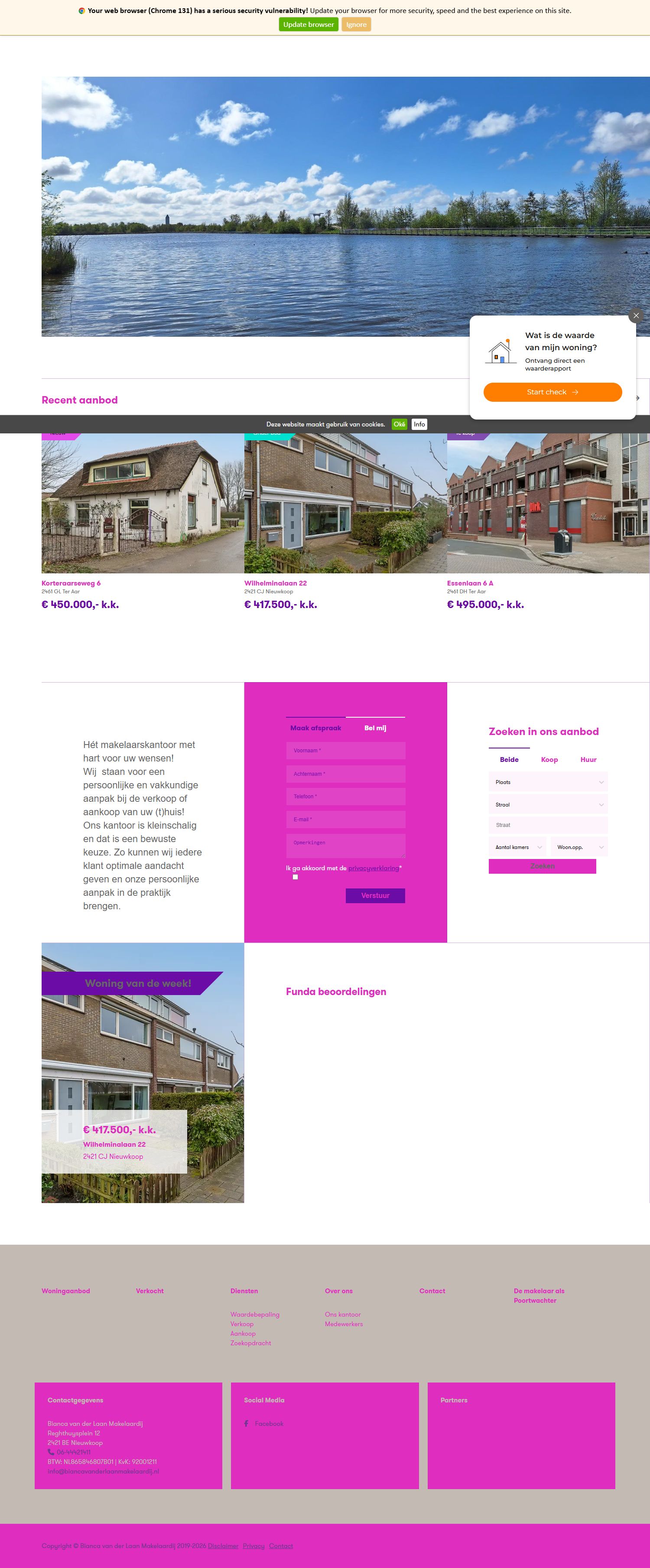 Screenshot van de website van www.biancavanderlaanmakelaardij.nl