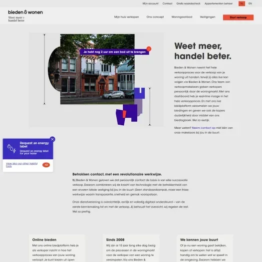 Screenshot van de website van www.biedenenwonen.nl