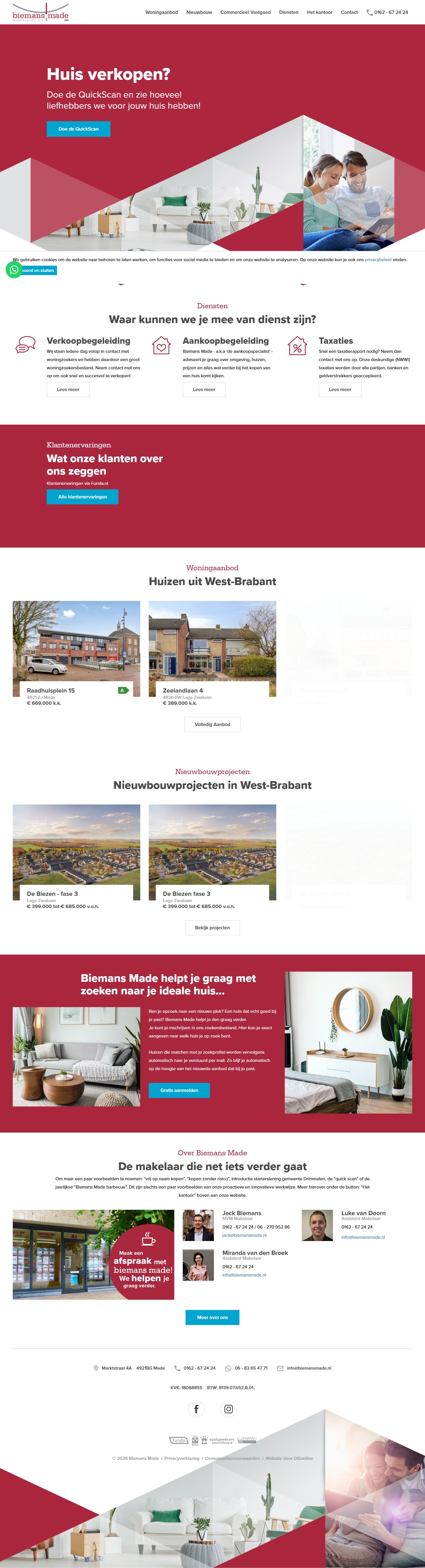 Screenshot van de website van www.biemansmade.nl