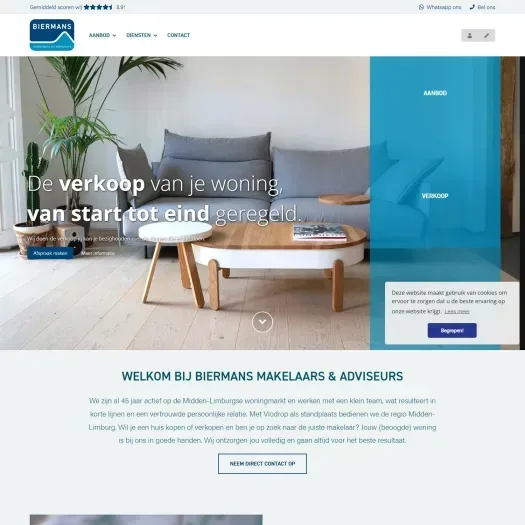 Screenshot van de website van www.biermansmakelaardij.nl