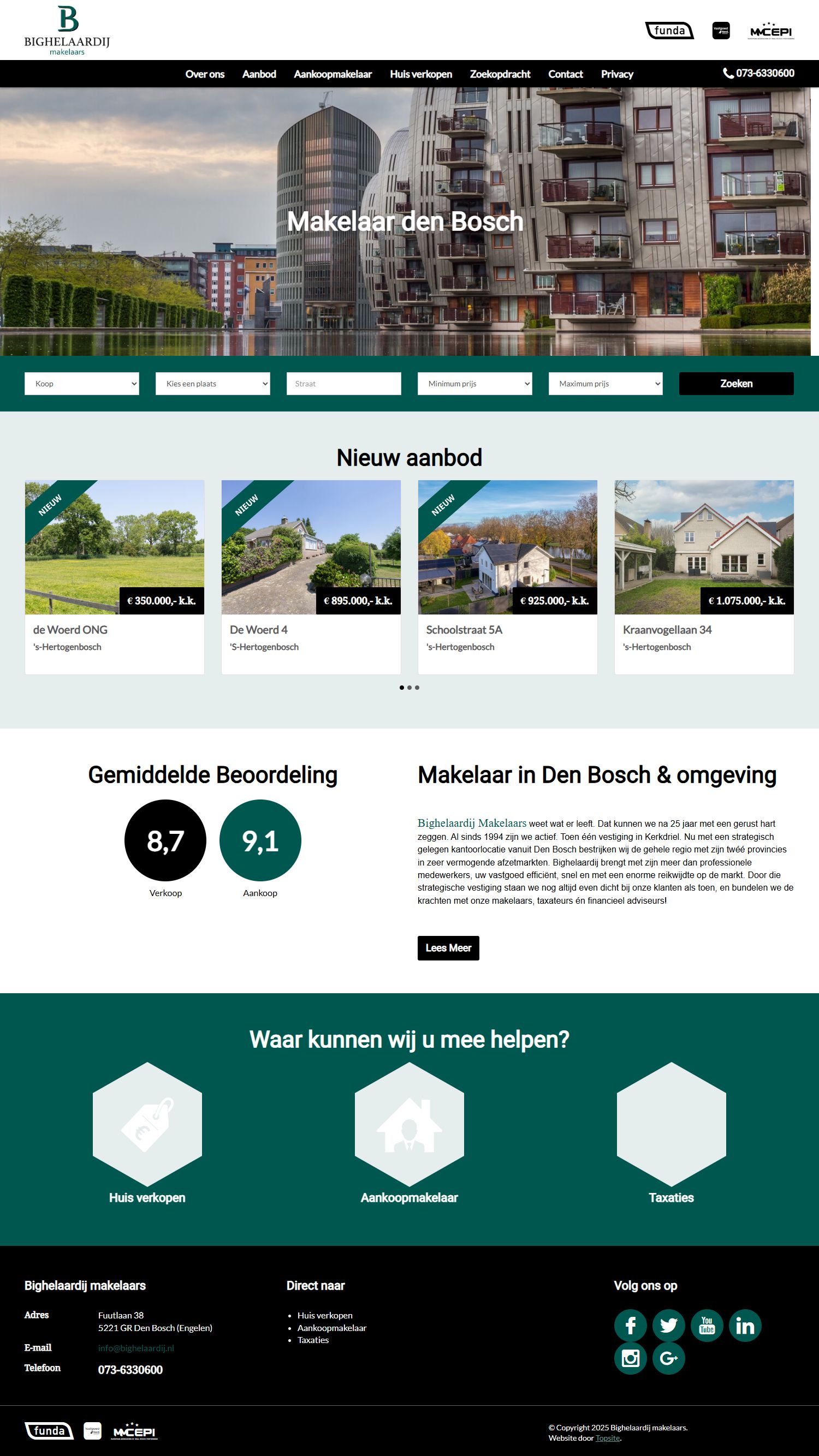 Screenshot van de website van www.bighelaardij.nl
