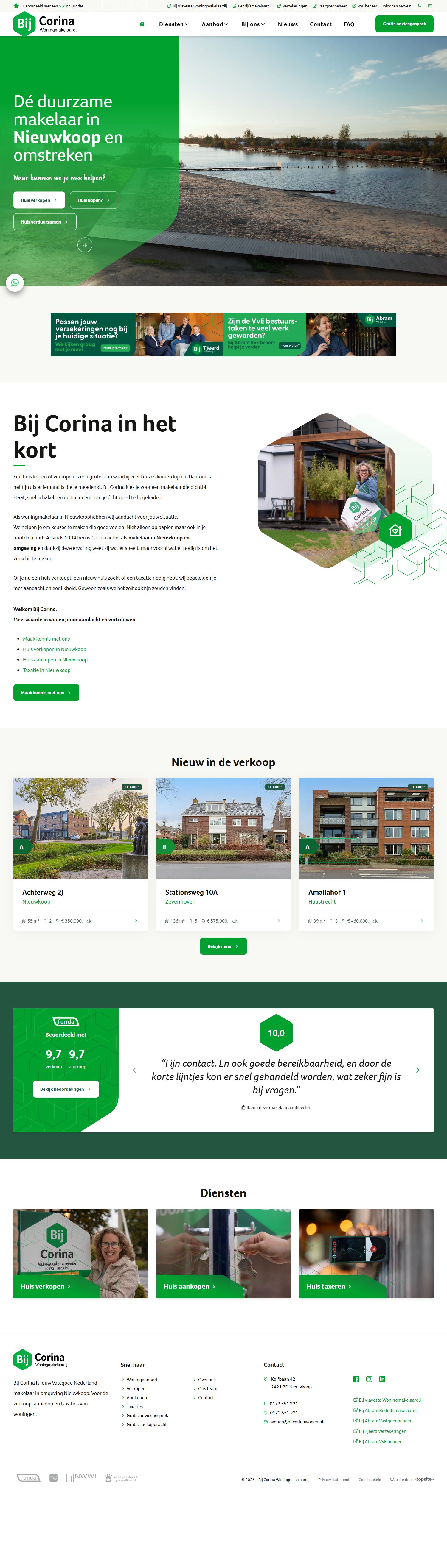 Screenshot van de website van www.bijcorinawonen.nl