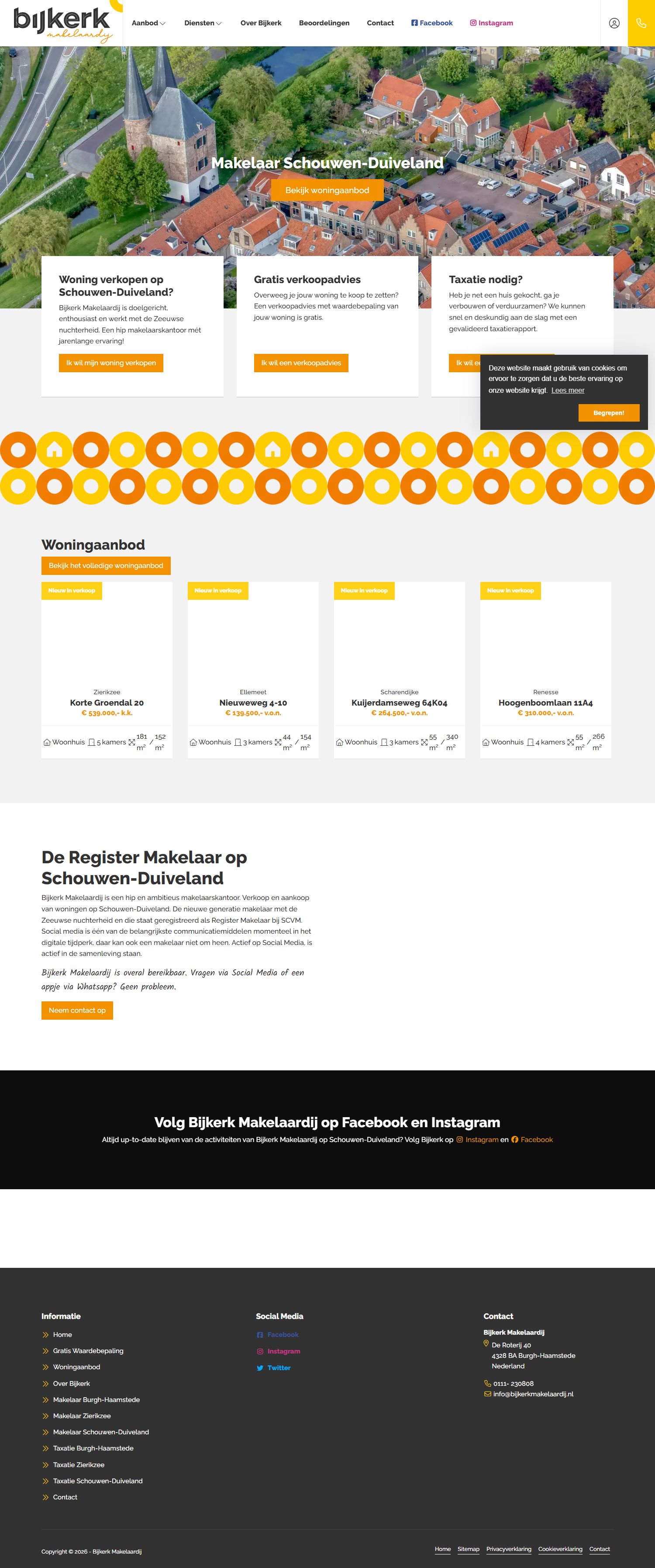 Screenshot van de website van www.bijkerkmakelaardij.nl