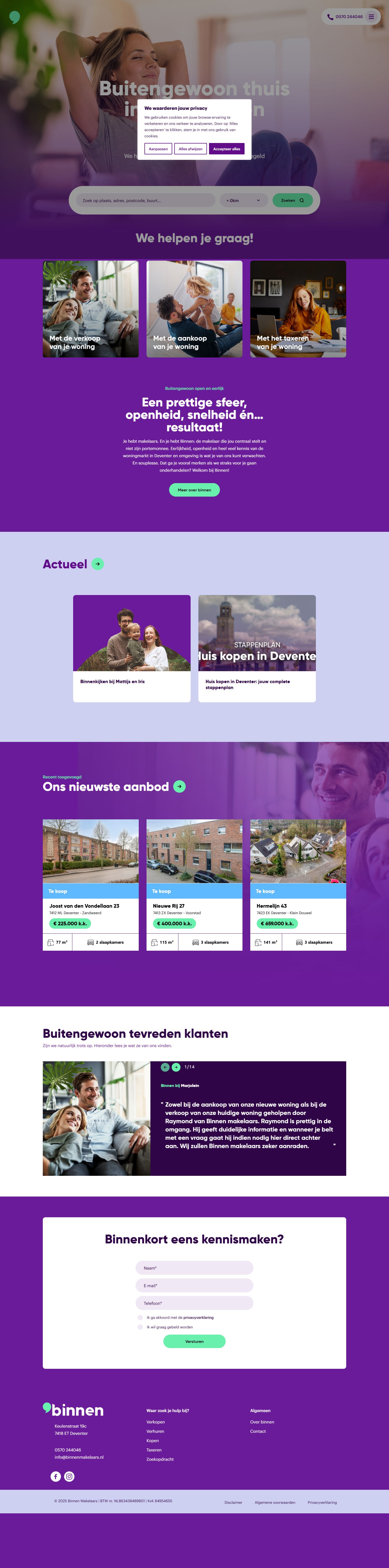 Screenshot van de website van www.binnenmakelaars.nl