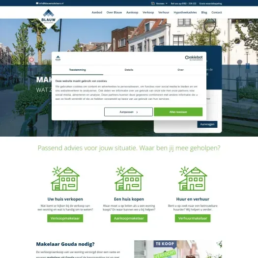 Screenshot der Website von www.blauwmakelaars.nl