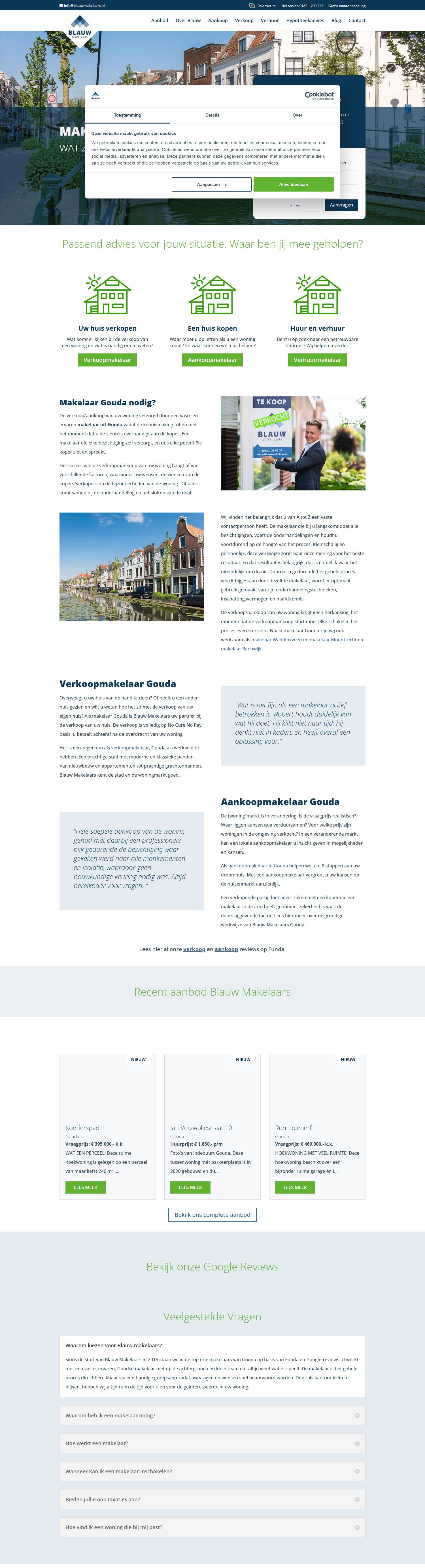 Screenshot van de website van www.blauwmakelaars.nl
