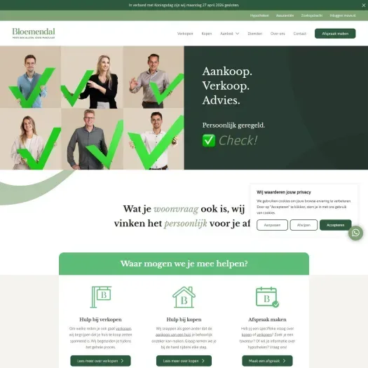 Screenshot of the website of www.bloemendalmakelaardij.nl