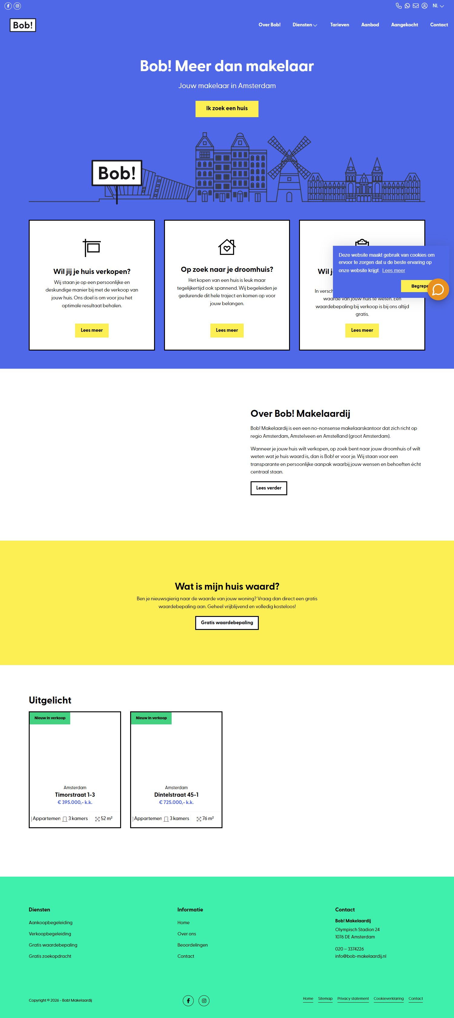 Screenshot van de website van www.bob-makelaardij.nl