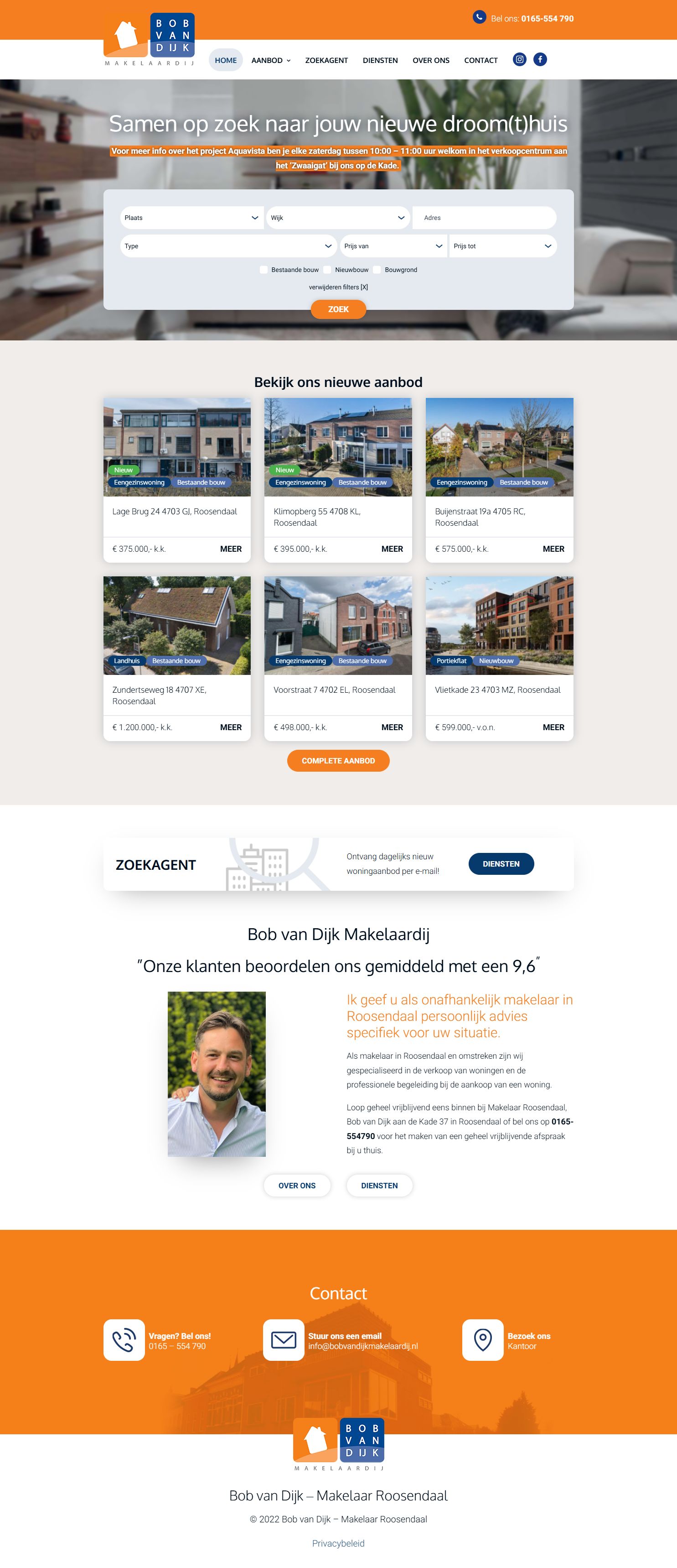 Screenshot van de website van www.bobvandijkmakelaardij.nl