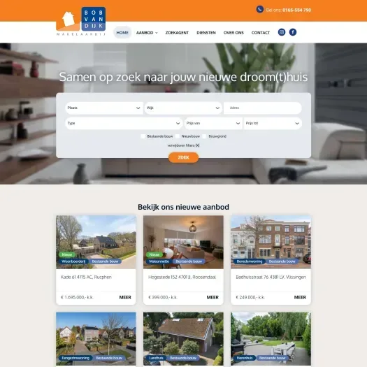 Screenshot van de website van www.bobvandijkmakelaardij.nl