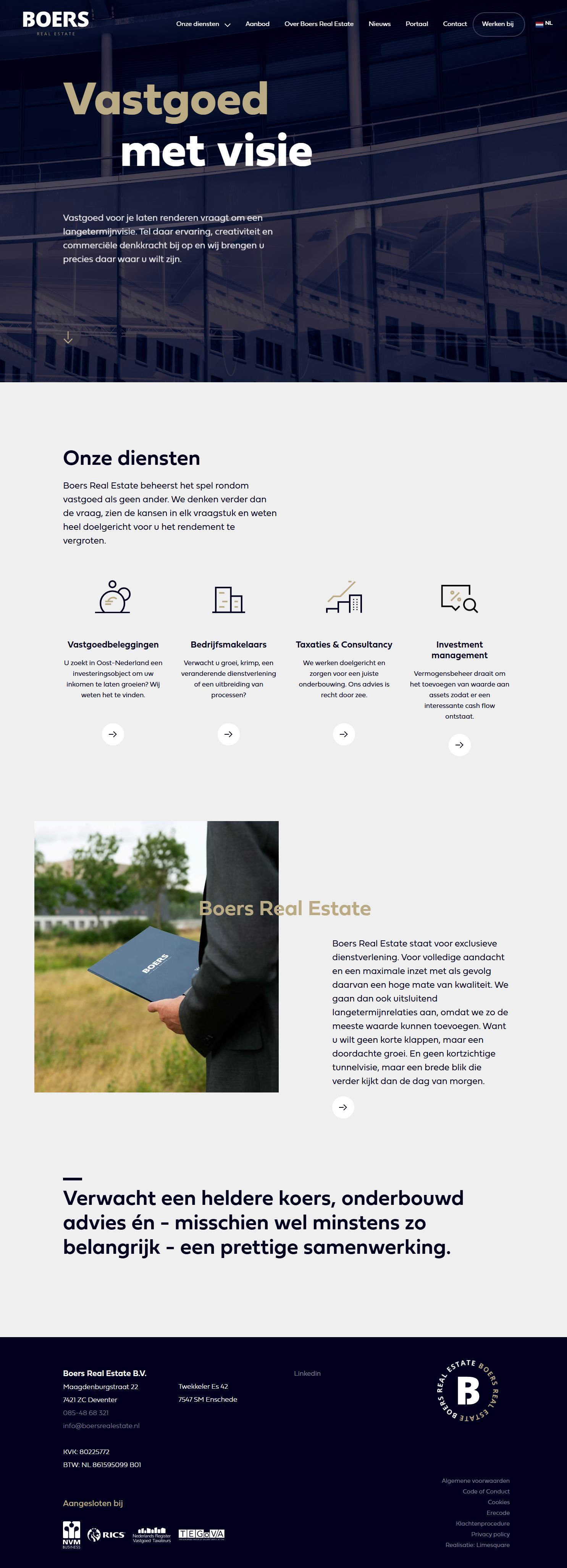 Screenshot van de website van www.boersrealestate.nl