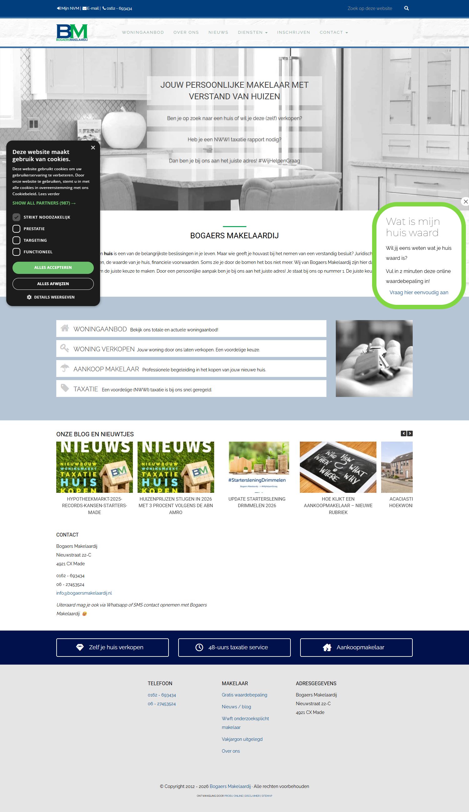Screenshot van de website van www.bogaersmakelaardij.nl