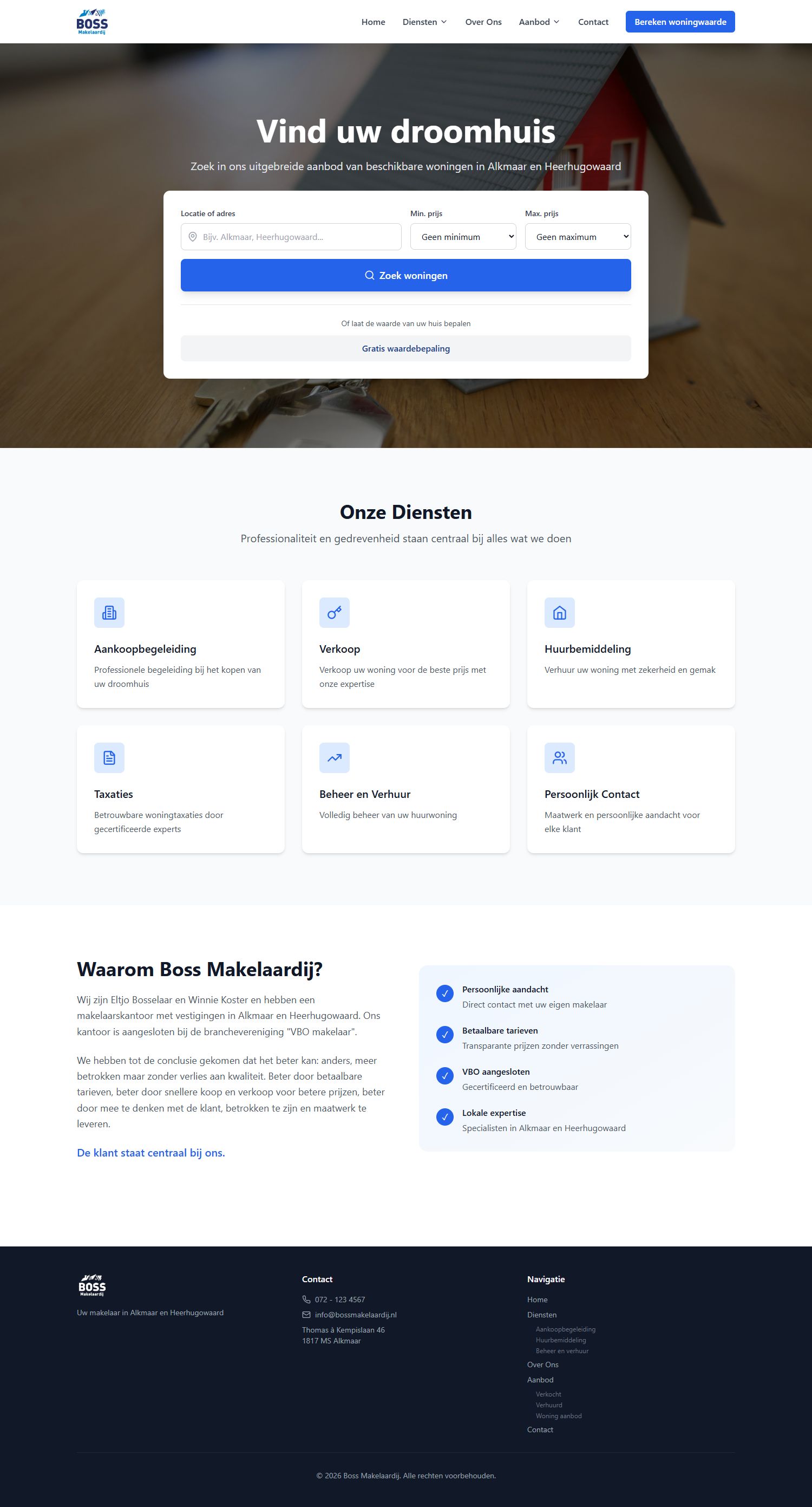 Screenshot van de website van www.bossmakelaardij.nl