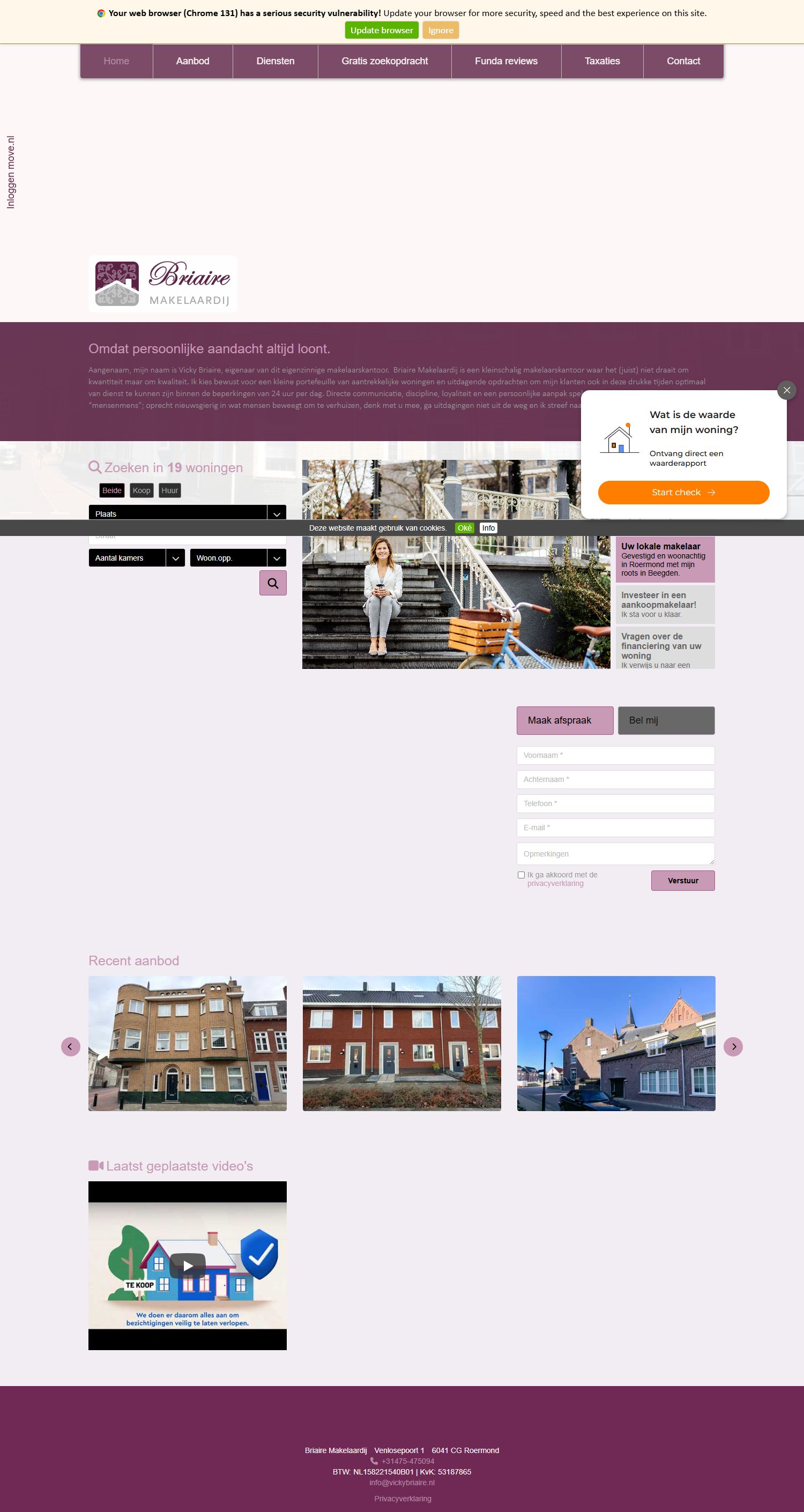 Screenshot van de website van www.vickybriaire.nl