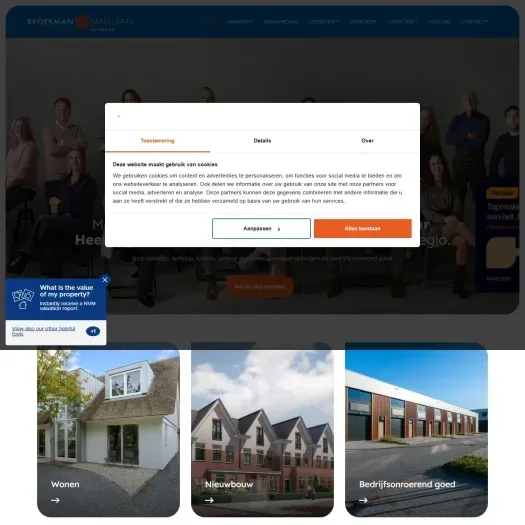 Screenshot van de website van www.broekmanmakelaars.nl