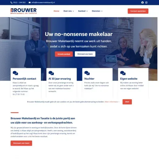 Screenshot van de website van www.brouwermakelaardij.nl