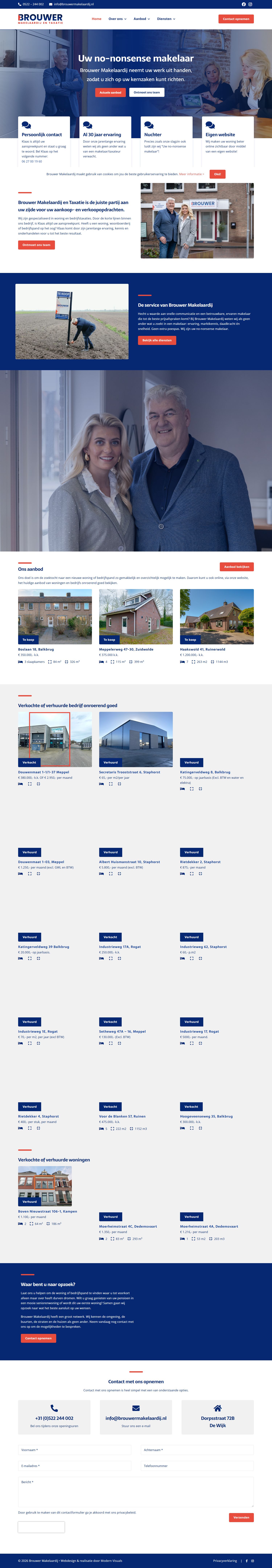 Screenshot van de website van www.brouwermakelaardij.nl