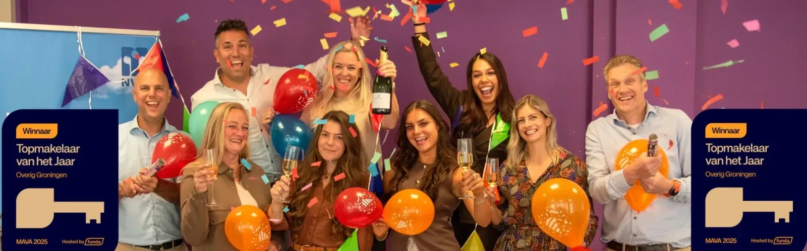 Team foto van Bruining en De Reus Makelaars