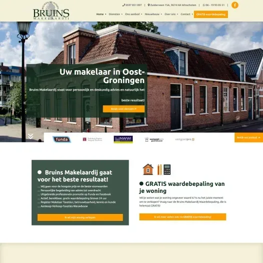Screenshot van de website van www.bruinsmakelaardij.nl