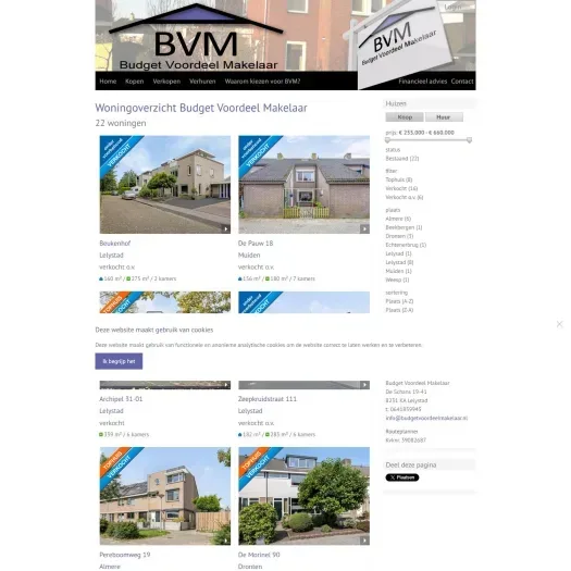 Screenshot of the website of www.budgetvoordeelmakelaar.nl