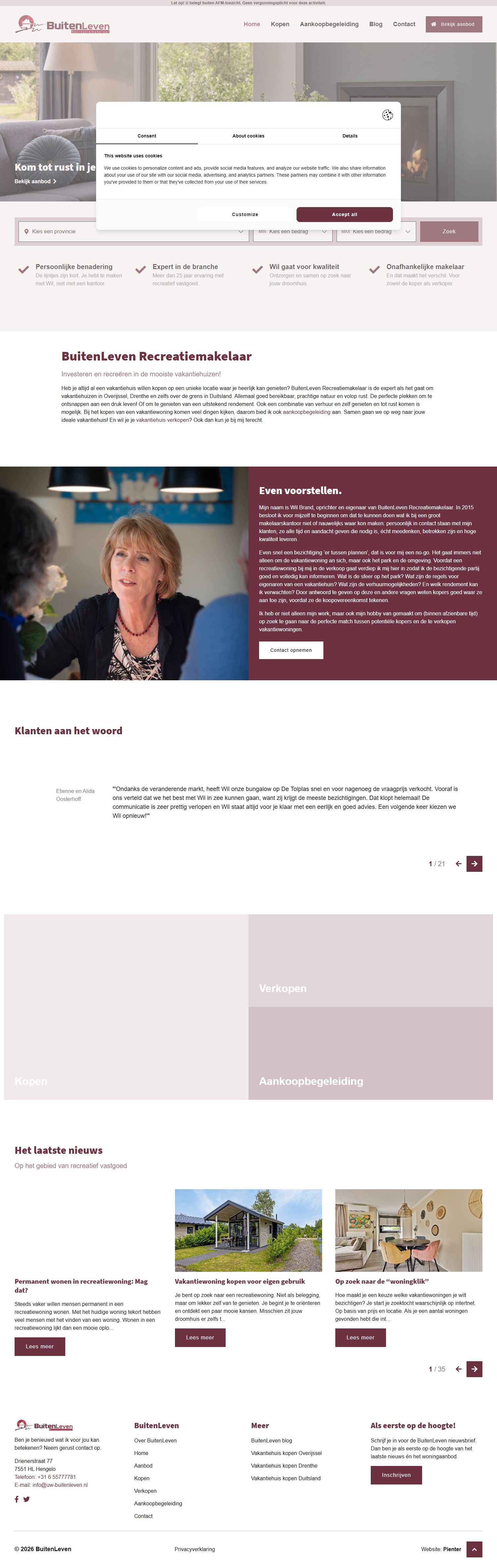 Screenshot van de website van www.uw-buitenleven.nl