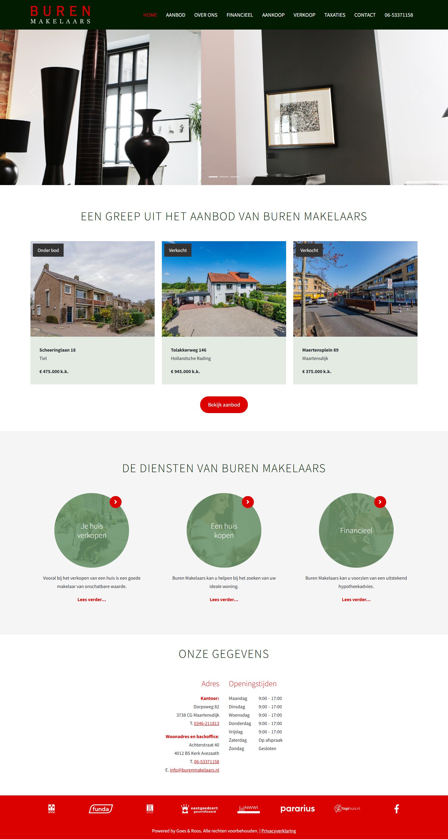 Screenshot van de website van www.burenmakelaars.nl