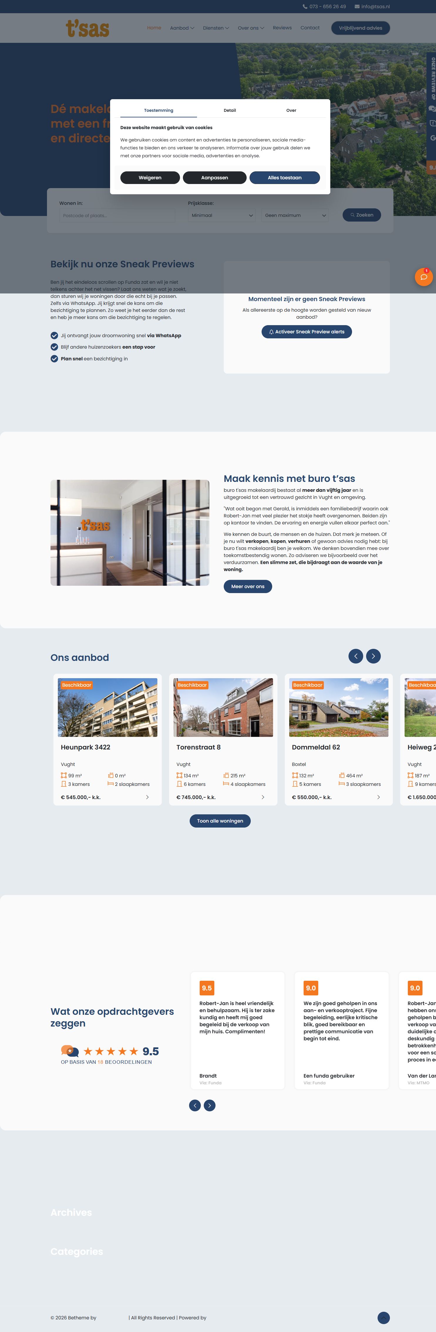 Screenshot van de website van www.tsas.nl