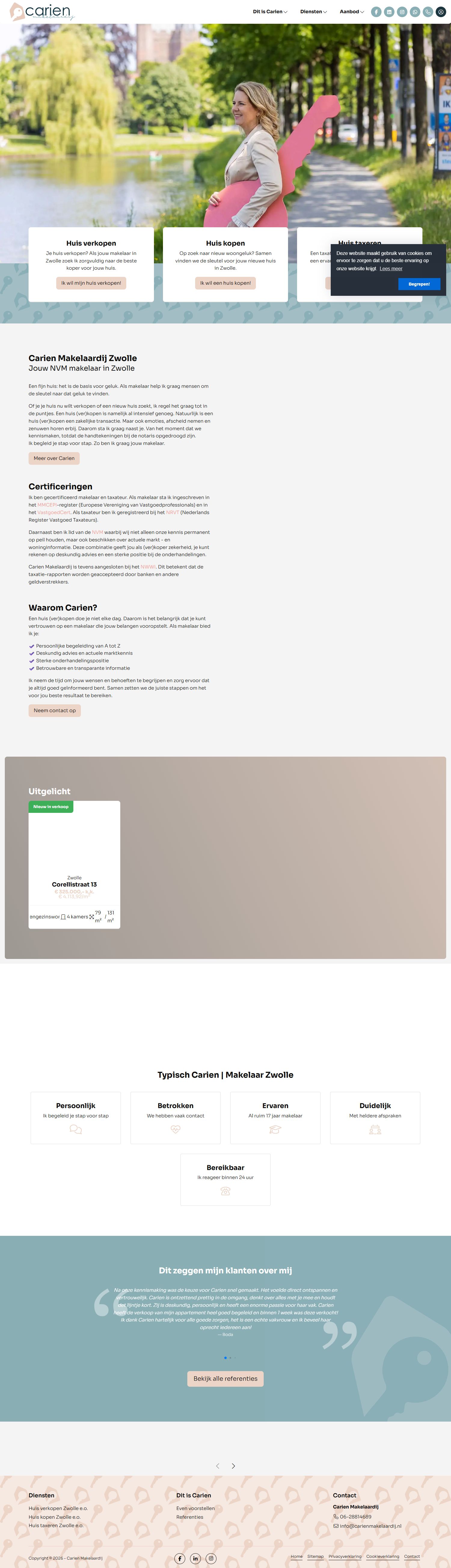 Screenshot van de website van www.carienmakelaardij.nl