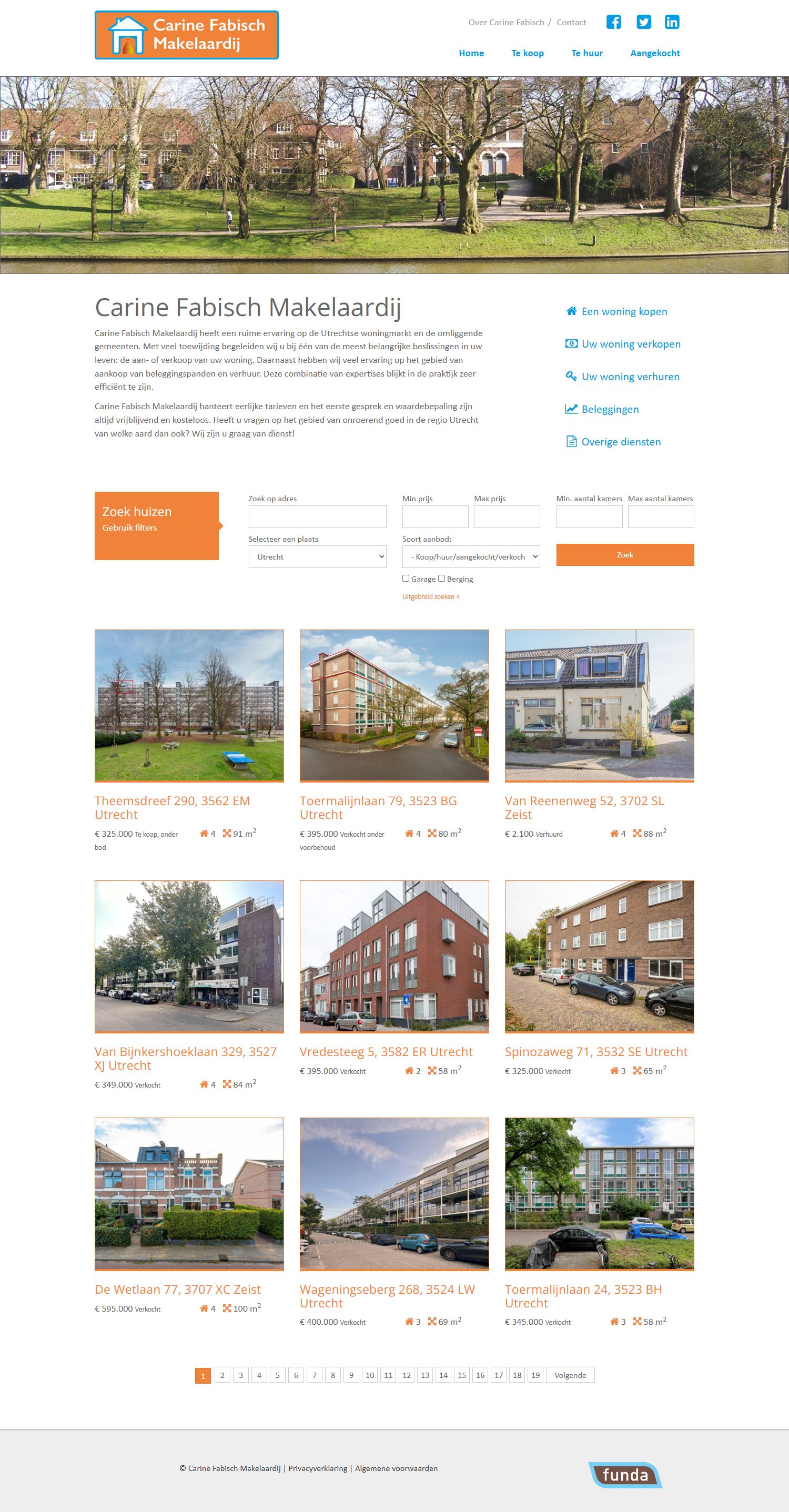 Screenshot van de website van www.carinefabischmakelaardij.nl