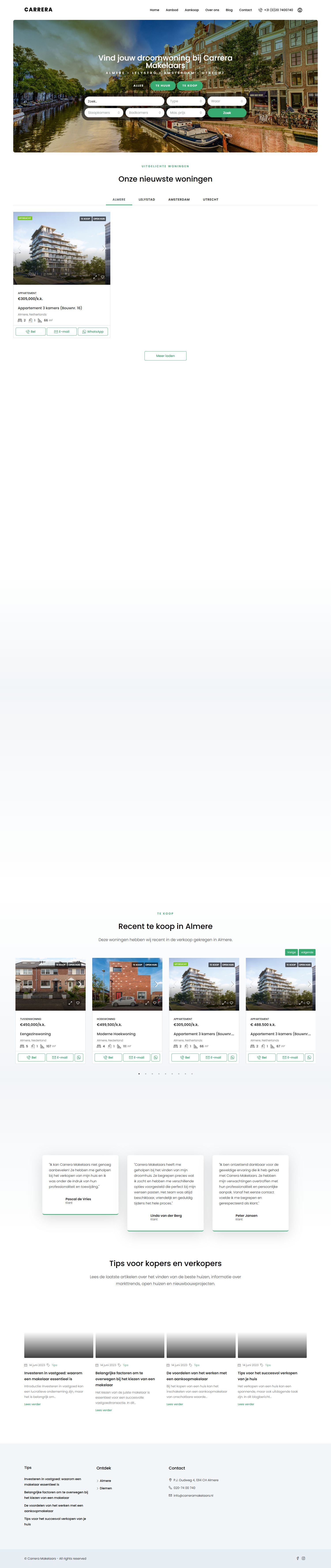 Screenshot van de website van carreramakelaars.nl