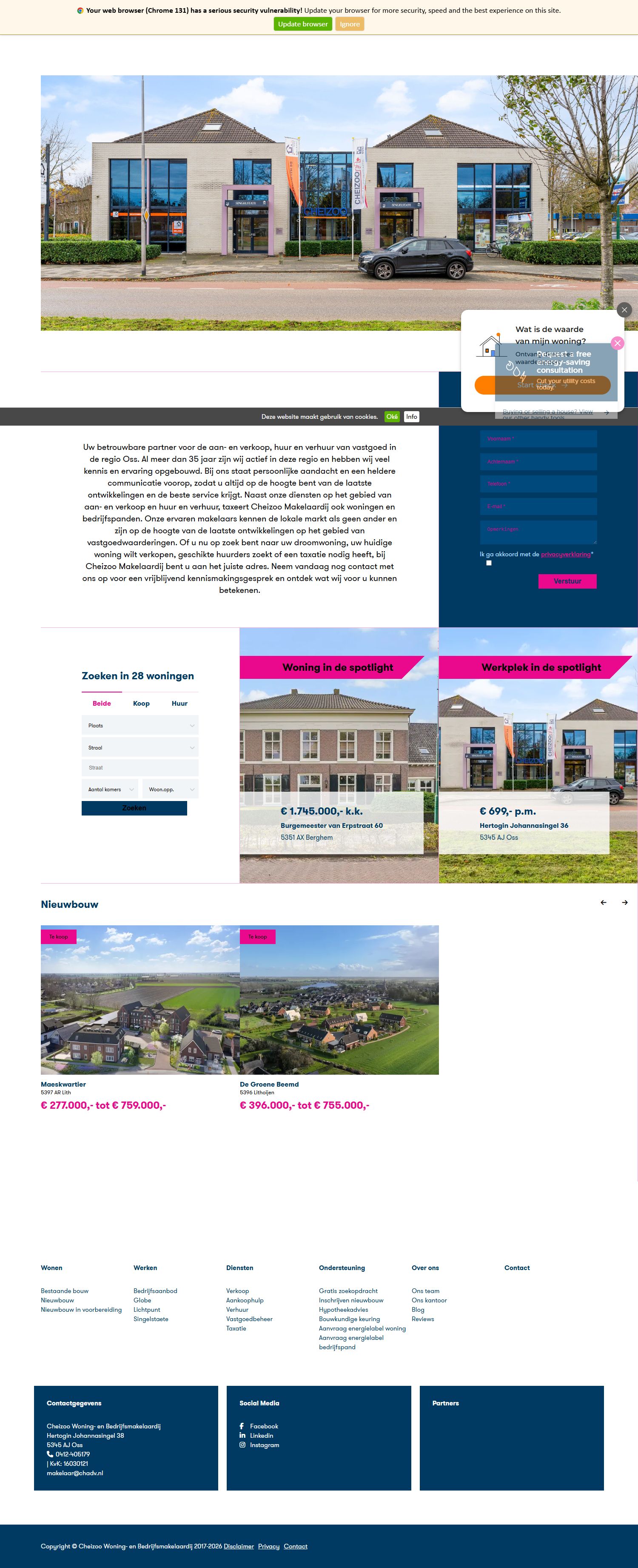 Screenshot van de website van www.cheizoomakelaardij.nl