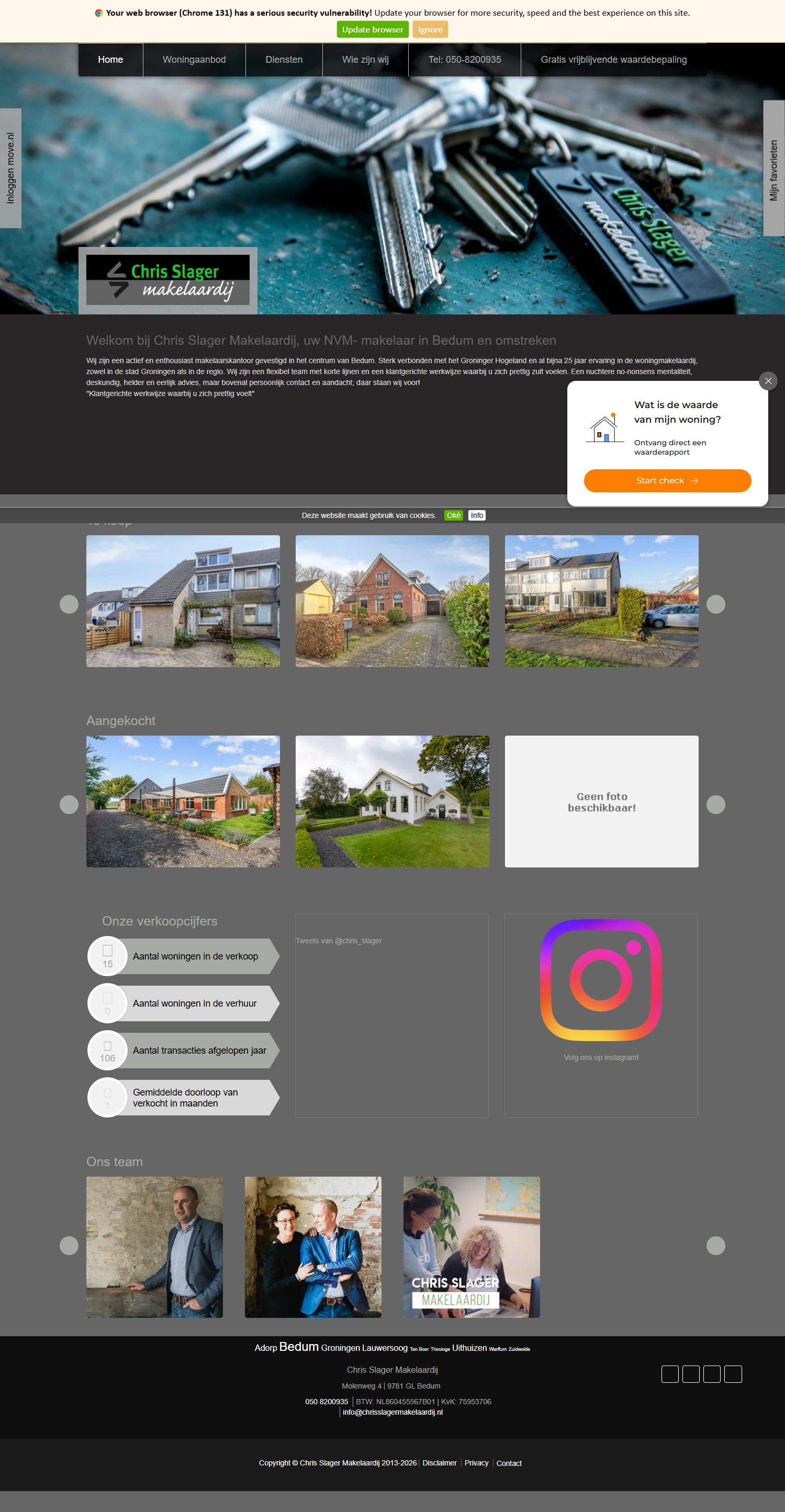 Screenshot van de website van www.chrisslagermakelaardij.nl