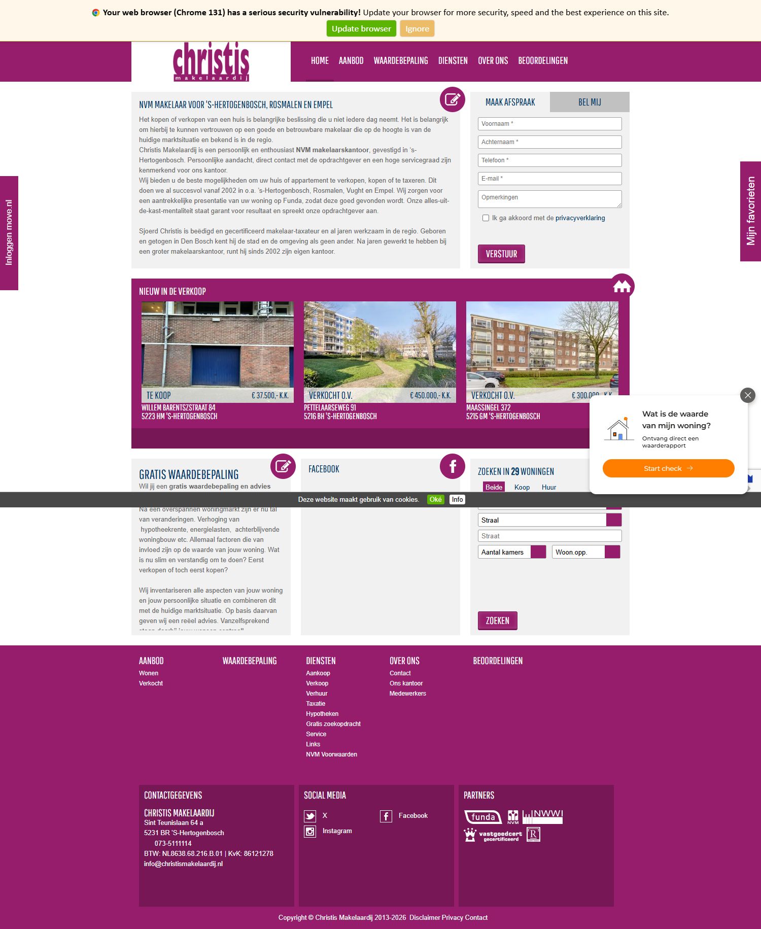 Screenshot van de website van www.christismakelaardij.nl